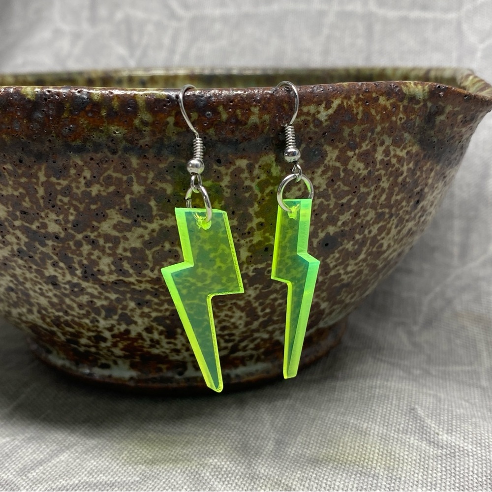Neon Green Lightning Bolt Earrings